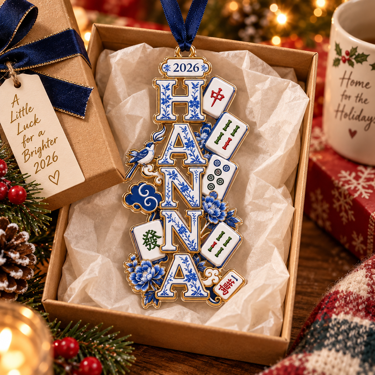 Close-up of Mahjong Theme Personalized Ornament Custom Name Christmas Gift for Mahjong Lover for streetwear fans in Austin, Texas