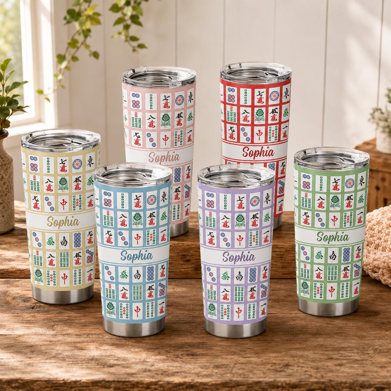 Mahjong Tile Tumbler Custom Name Personalized Stainless Steel Drinkware Gift for Mahjong Lovers available at our Austin, Texas warehouse