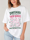 BojjiCo Funny Dinosaurs Didn't Listen To Their Nurses And We Know What Happened To Them Oversized T-Shirt For Women RN Pediatric NICU Retro Preppy Pastel Cream Cotton Crewneck Shirt Medical Humor Graduation Gift Coquette Snarky Nurse Apparel Tops
