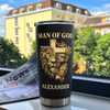 Customer in Austin, Texas wearing Man of God Tumbler Christian Lion Jesus Prayer Hands Gift for Men