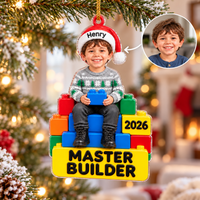 Personalized Master Builder Photo Ornament Custom Name Year Christmas Gift - main design