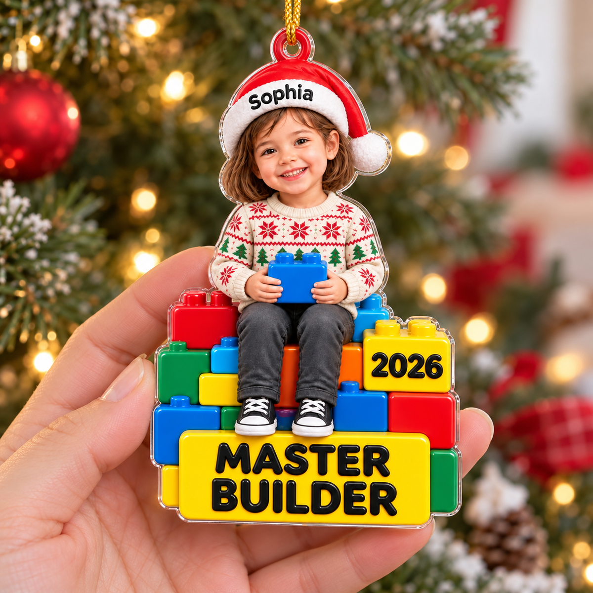 Personalized Master Builder Photo Ornament Custom Name Year Christmas Gift - product view 2
