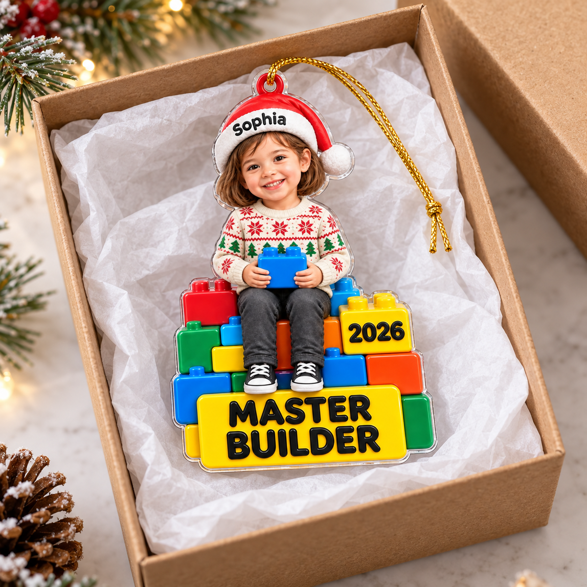 Personalized Master Builder Photo Ornament Custom Name Year Christmas Gift - product view 3