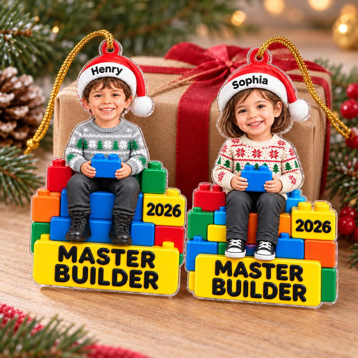 Personalized Master Builder Photo Ornament Custom Name Year Christmas Gift - product view 4