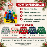 Personalized Master Builder Photo Ornament Custom Name Year Christmas Gift - personalization guide