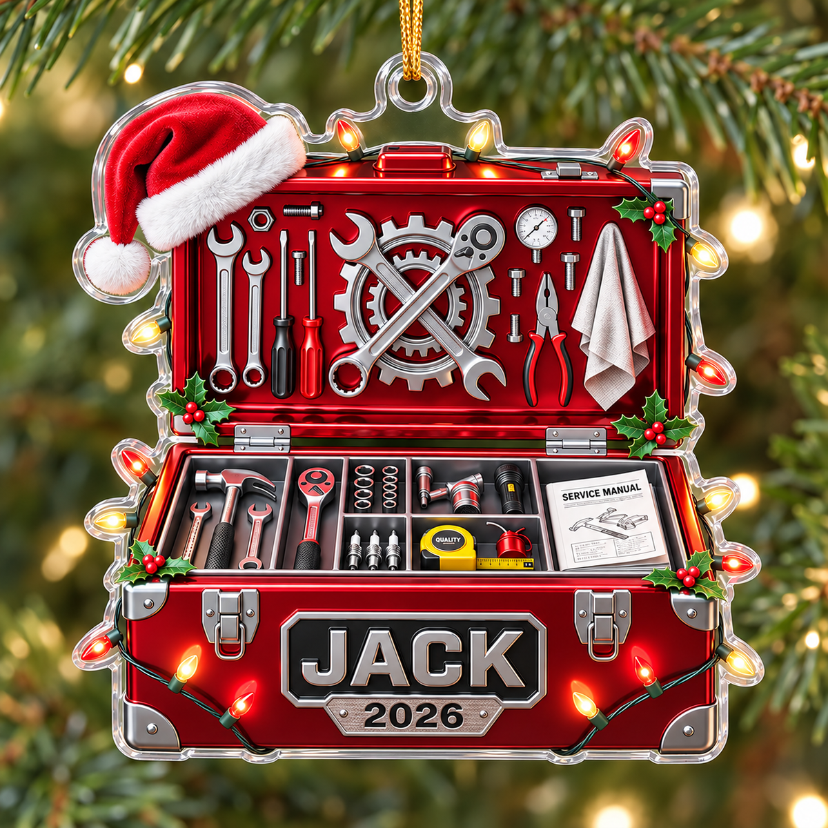 Personalized Mechanic Toolbox Ornament Custom Name Year Christmas Gift - main design
