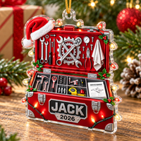 Personalized Mechanic Toolbox Ornament Custom Name Year Christmas Gift - angled product view