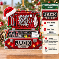 Personalized Mechanic Toolbox Ornament Custom Name Year Christmas Gift - personalization guide