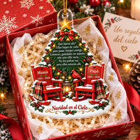 Customer in Los Angeles wearing Memorial Ornament Spanish Empty Chair Angel Gift Personalized Christmas Tree Decor