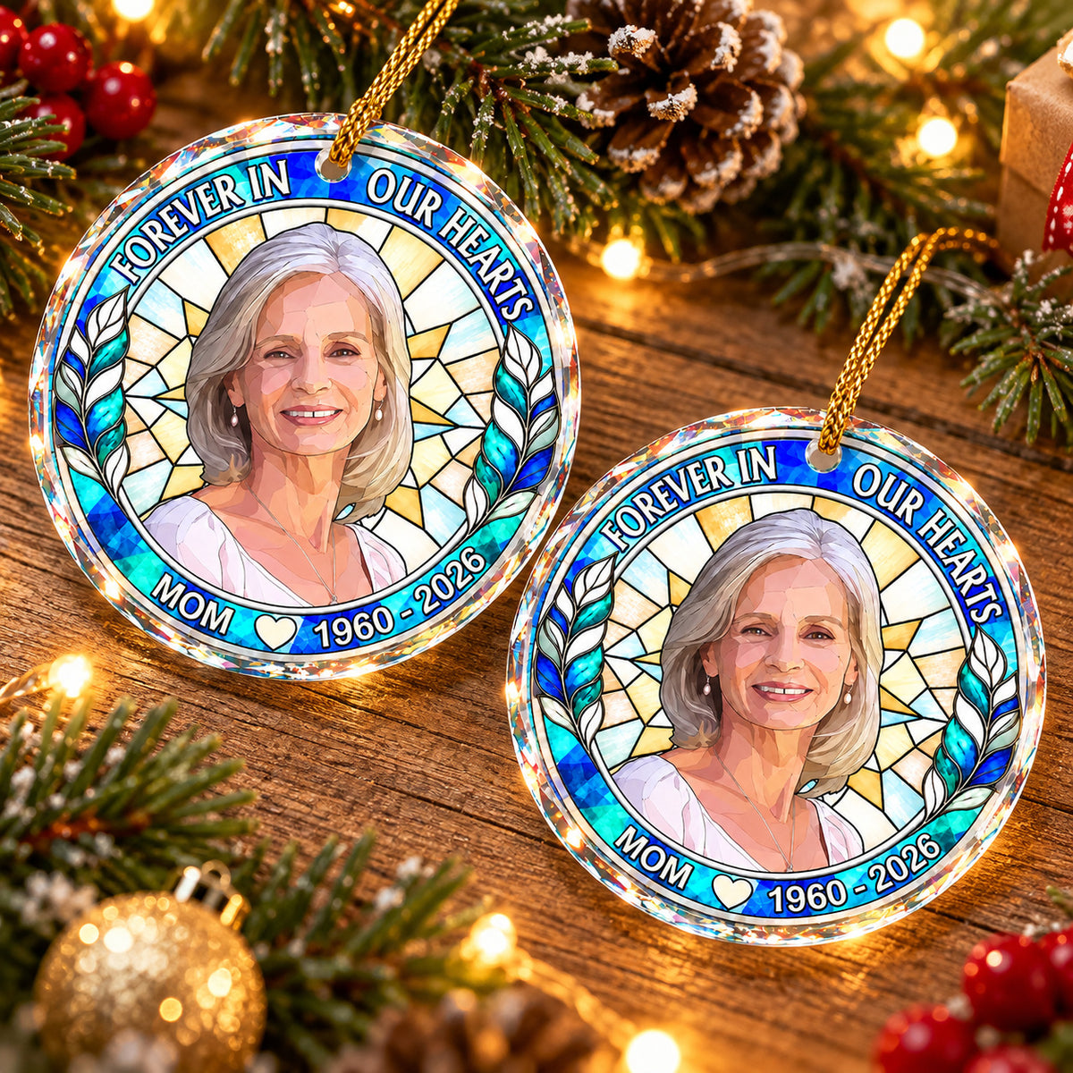 Personalized Memorial Photo Glass Ornament Custom Name Years Keepsake - product view 4