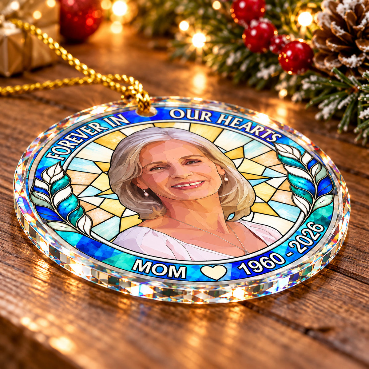 Personalized Memorial Photo Glass Ornament Custom Name Years Keepsake - product view 6