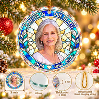 Personalized Memorial Photo Glass Ornament Custom Name Years Keepsake - size and material guide