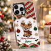 Customer in Austin, Texas wearing Merry Christmas Phone Case Sparkly Reindeer Bling Holiday Gift for Women