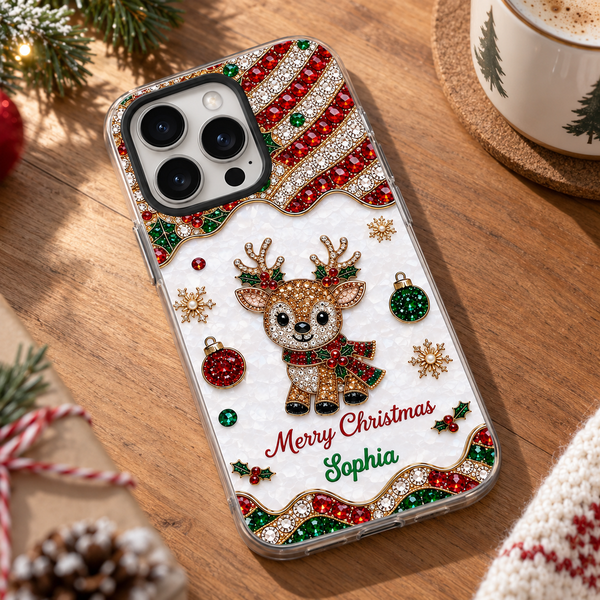 Merry Christmas Phone Case Sparkly Reindeer Bling Holiday Gift for Women available at our Austin, Texas warehouse