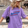 Bojjico America 250 Years Oversized Tee Retro Graphic T-Shirt For Women Y2K Streetwear Vintage Americana Purple Cotton Top 1776-2026 Semiquincentennial Patriotic Independence Day Shirt For Men And Women 4th Of July USA Flag Outfit