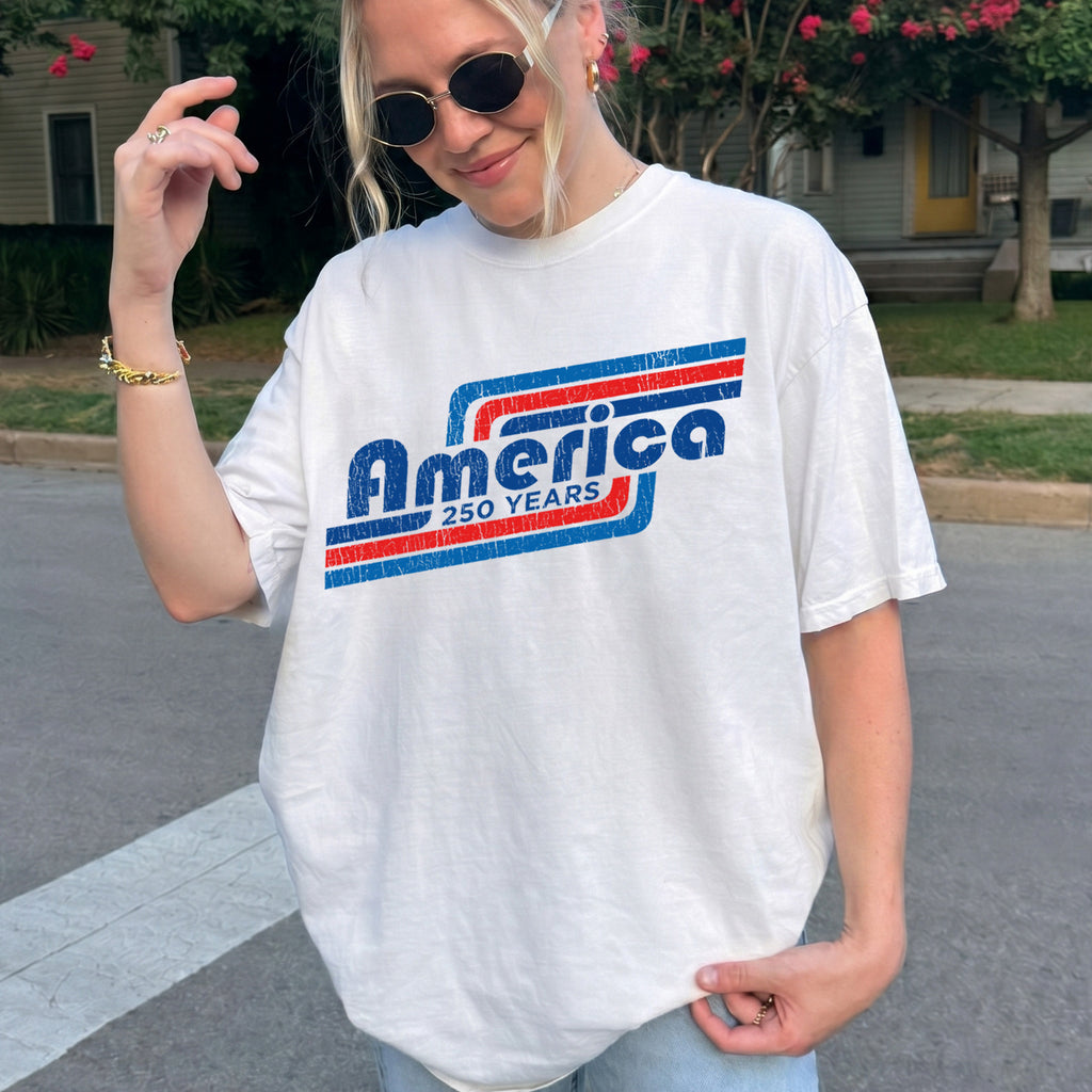Bojjico America 250 Years Oversized Tee Retro Graphic T-Shirt For Women Y2K Streetwear Vintage Americana Purple Cotton Top 1776-2026 Semiquincentennial Patriotic Independence Day Shirt For Men And Women 4th Of July USA Flag Outfit