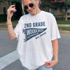 Bojjico Custom Personalized Grade And School Name Pennant Teacher Back To School Graphic T-Shirt For Educators Preppy Varsity Collegiate Coquette Aesthetic White Cotton Tee Matching School Spirit Team Outfit Appreciation Gift