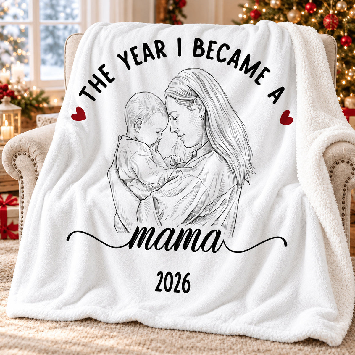 Personalized Mother Baby Photo Blanket Custom Mama Title Year Gift - main product view