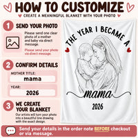 Personalized Mother Baby Photo Blanket Custom Mama Title Year Gift - personalization choices and ordering instructions