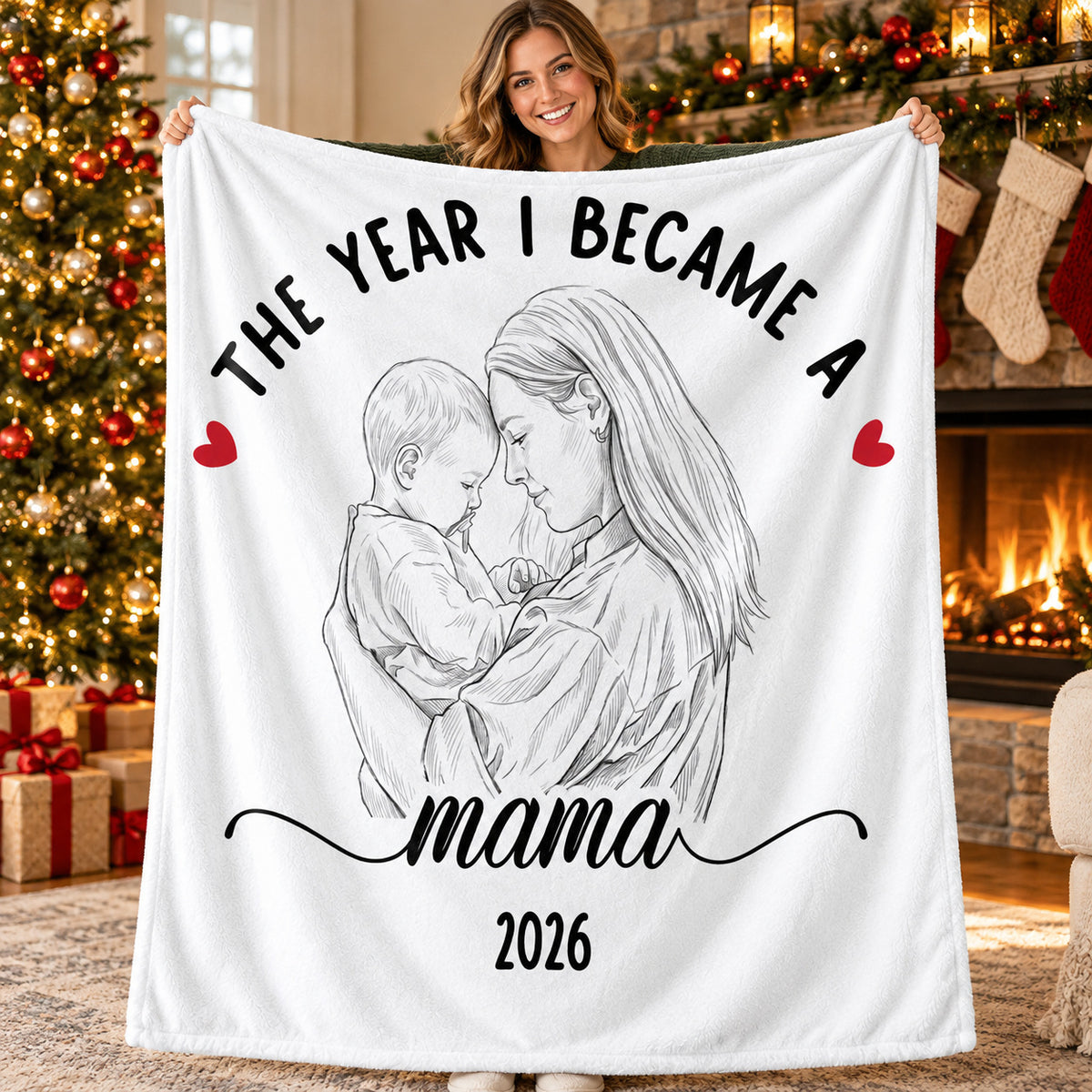 Personalized Mother Baby Photo Blanket Custom Mama Title Year Gift - product view 3