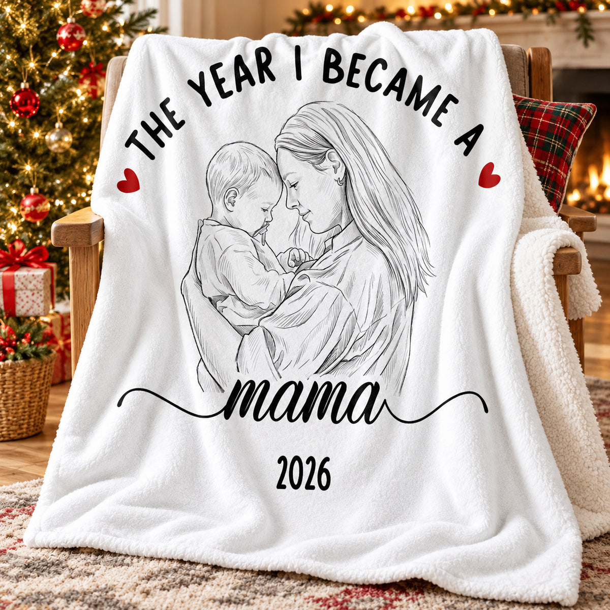 Personalized Mother Baby Photo Blanket Custom Mama Title Year Gift - product view 4
