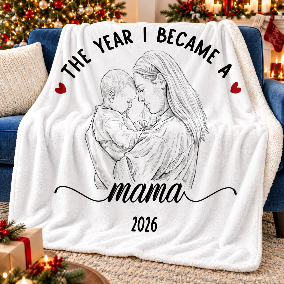 Personalized Mother Baby Photo Blanket Custom Mama Title Year Gift - product view 5