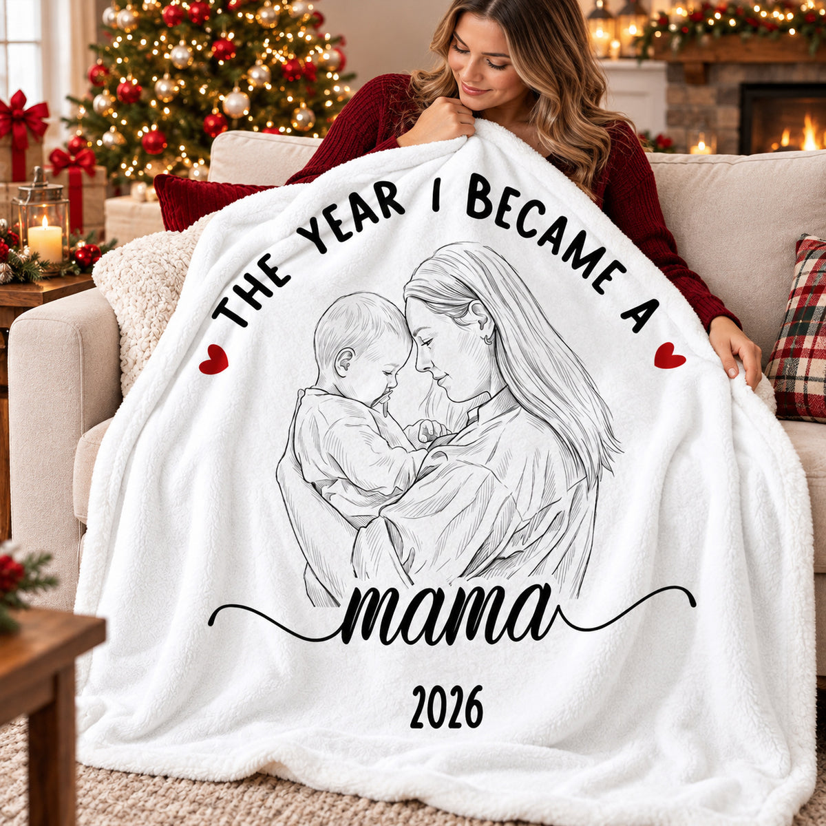 Personalized Mother Baby Photo Blanket Custom Mama Title Year Gift - product view 7