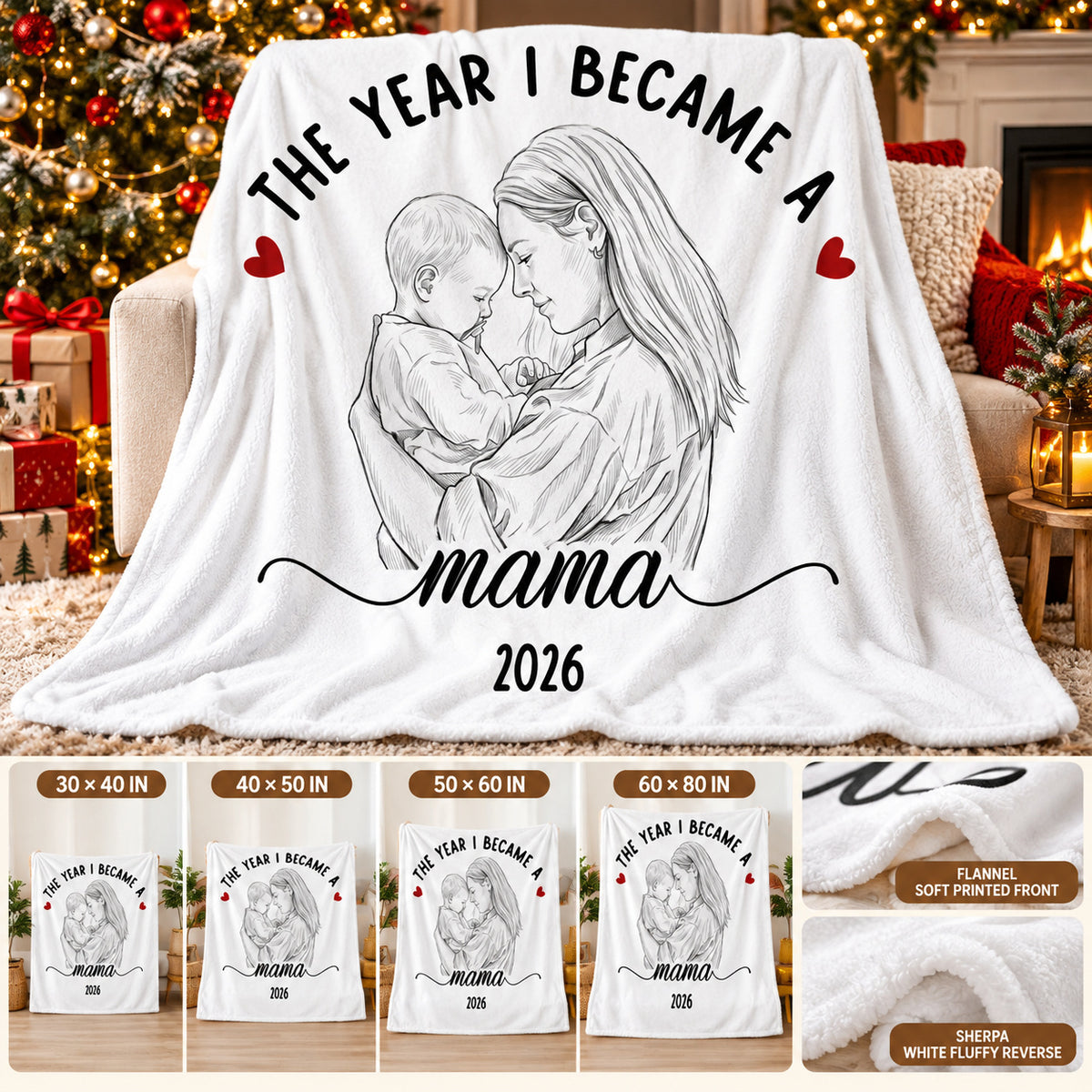 Personalized Mother Baby Photo Blanket Custom Mama Title Year Gift - product view 9