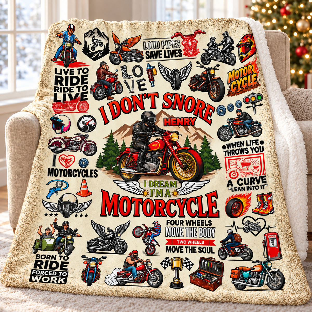 Personalized Motorcycle Blanket Custom Name Biker Rider Gift - main product view
