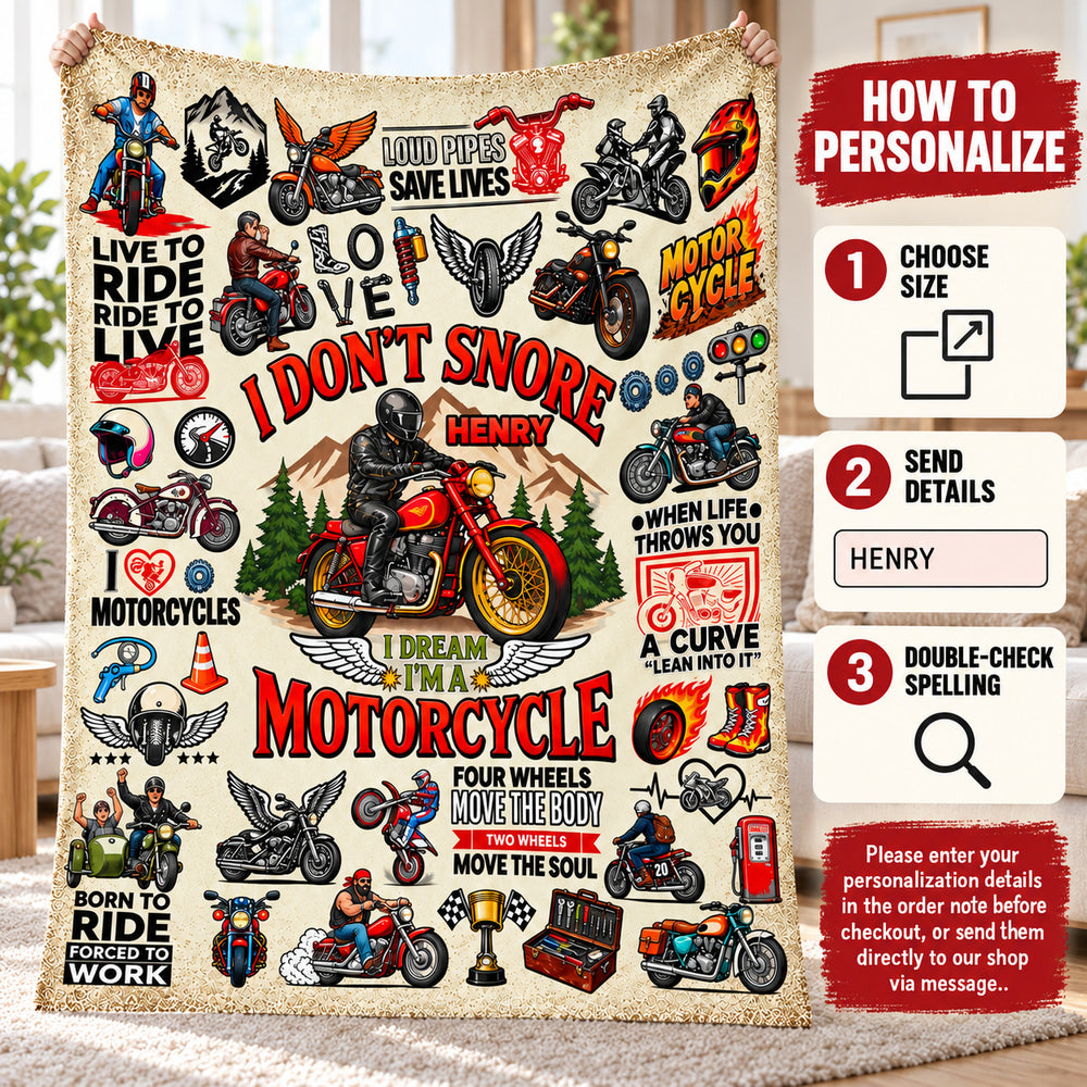 Personalized Motorcycle Blanket Custom Name Biker Rider Gift - personalization options and ordering guide