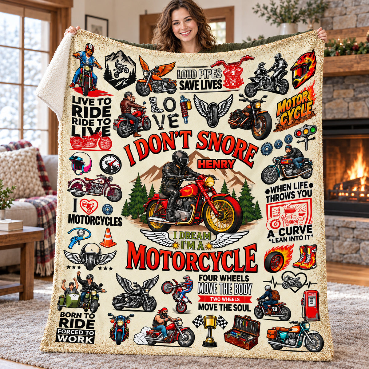 Personalized Motorcycle Blanket Custom Name Biker Rider Gift - product view 3