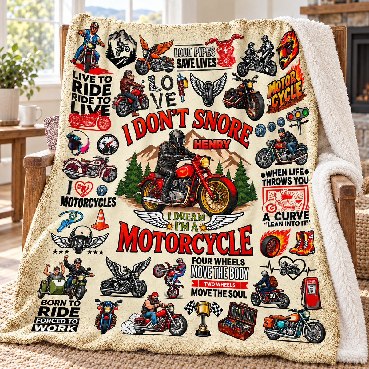 Personalized Motorcycle Blanket Custom Name Biker Rider Gift - product view 4