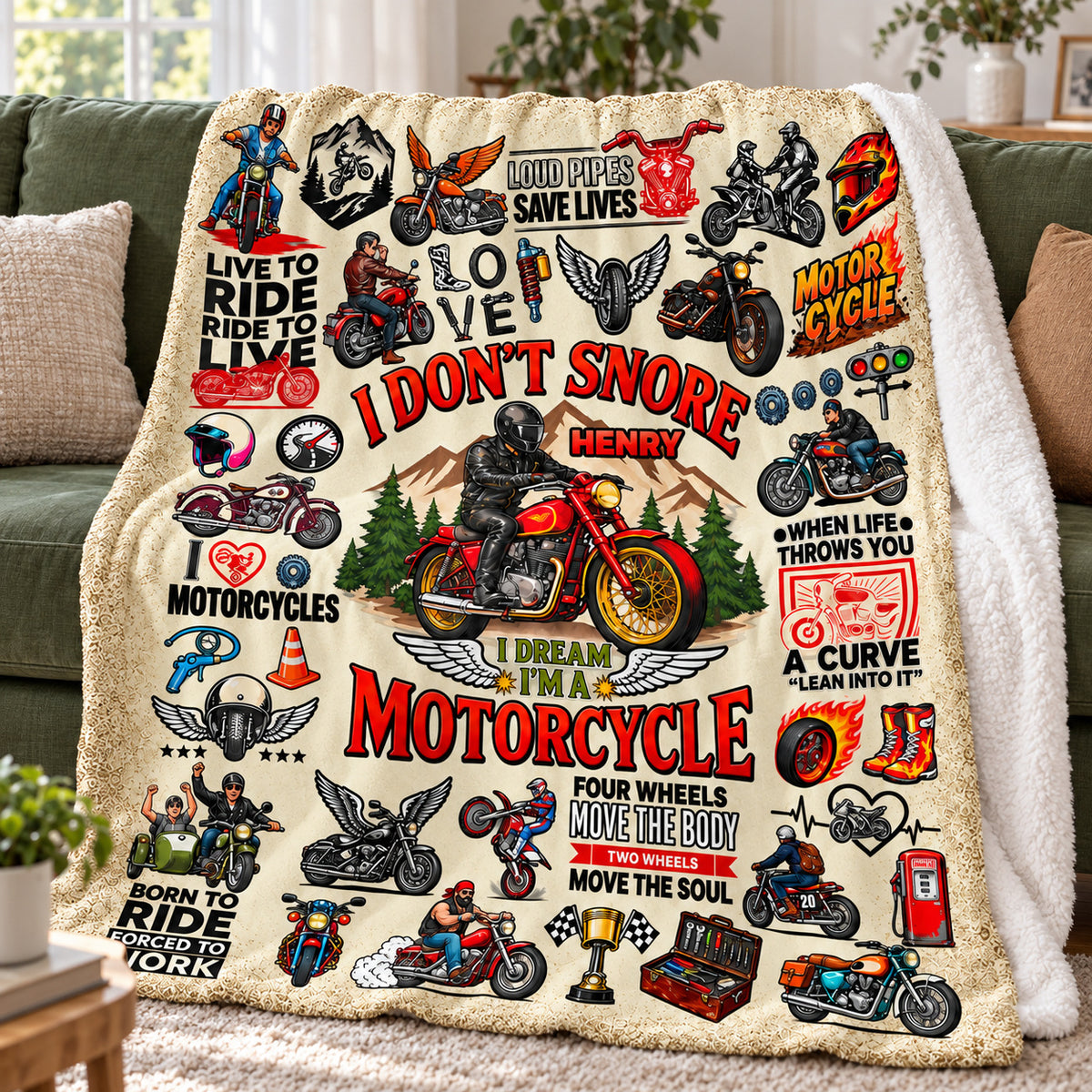 Personalized Motorcycle Blanket Custom Name Biker Rider Gift - product view 5