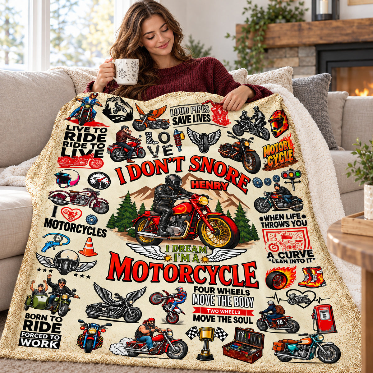 Personalized Motorcycle Blanket Custom Name Biker Rider Gift - product view 7