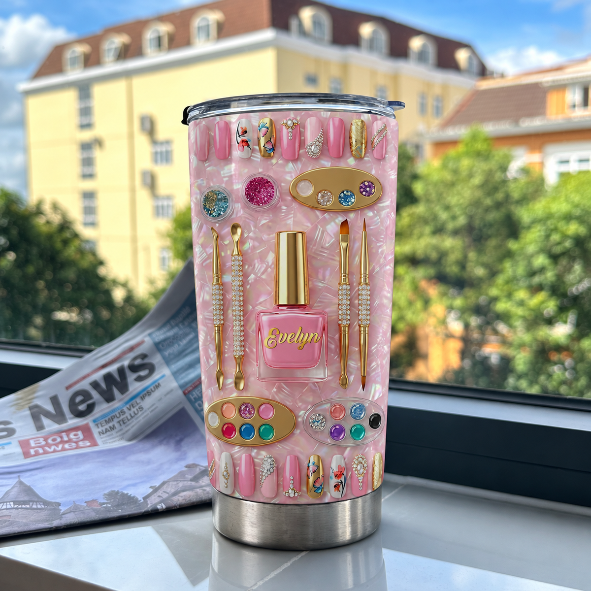 Nail Technician Tumbler Awesome Nail Tech Gift For Manicurist on a hanger, ready to ship from Austin, Texas