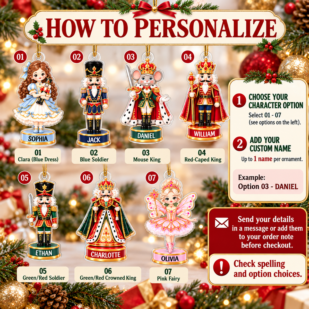 Nutcracker Character Ornament - personalization instructions
