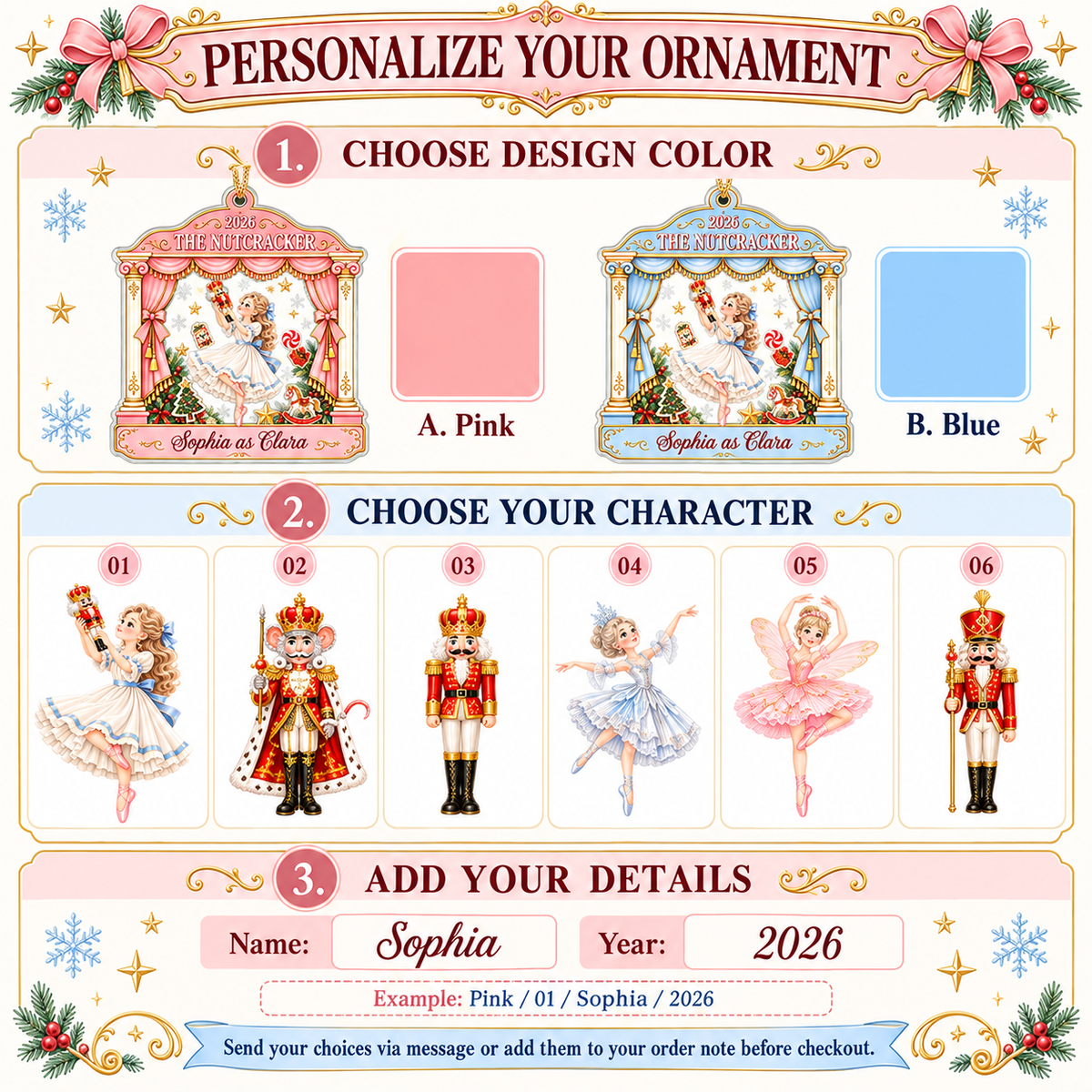 Nutcracker Theatre Ornament - personalization instructions