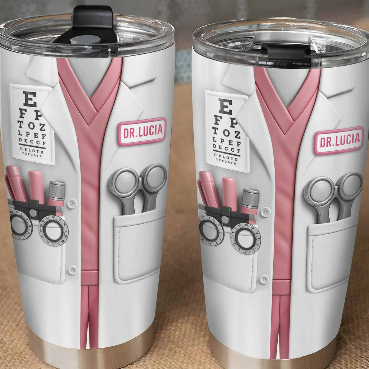 Optometrist Eye Doctor 3D Uniform Tumbler, Custom Name Snellen Eye Chart Gift For Optometrists And O available at our Austin, Texas warehouse