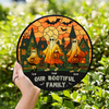 Customer in Austin, Texas wearing Our Bootiful Family Wall Sign, Personalized Ghost Stained Glass Halloween Hanging Decor, Custom Name