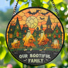 Customer in Austin, Texas wearing Our Bootiful Family Wall Sign, Personalized Ghost Stained Glass Halloween Hanging Decor, Custom Name