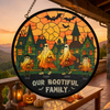 Close-up of Our Bootiful Family Wall Sign, Personalized Ghost Stained Glass Halloween Hanging Decor, Custom Name for streetwear fans in Austin, Texas
