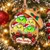 Our Family Ornament Personalized Grinch Dim Sum Christmas Gift on a hanger, ready to ship from Austin, Texas