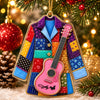 Customer in Austin, Texas wearing Patchwork Guitar Jacket Ornament Christmas Holiday Gift for Music Lovers