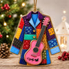 Customer in Austin, Texas wearing Patchwork Guitar Jacket Ornament Christmas Holiday Gift for Music Lovers