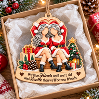 Personalized Best Friends Santa Wood Ornament Custom Names Christmas Gift - gift presentation