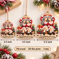 Personalized Best Friends Santa Wood Ornament Custom Names Christmas Gift - size and product information