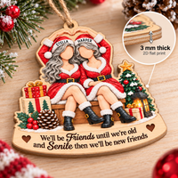 Personalized Best Friends Santa Wood Ornament Custom Names Christmas Gift - material and flat print detail