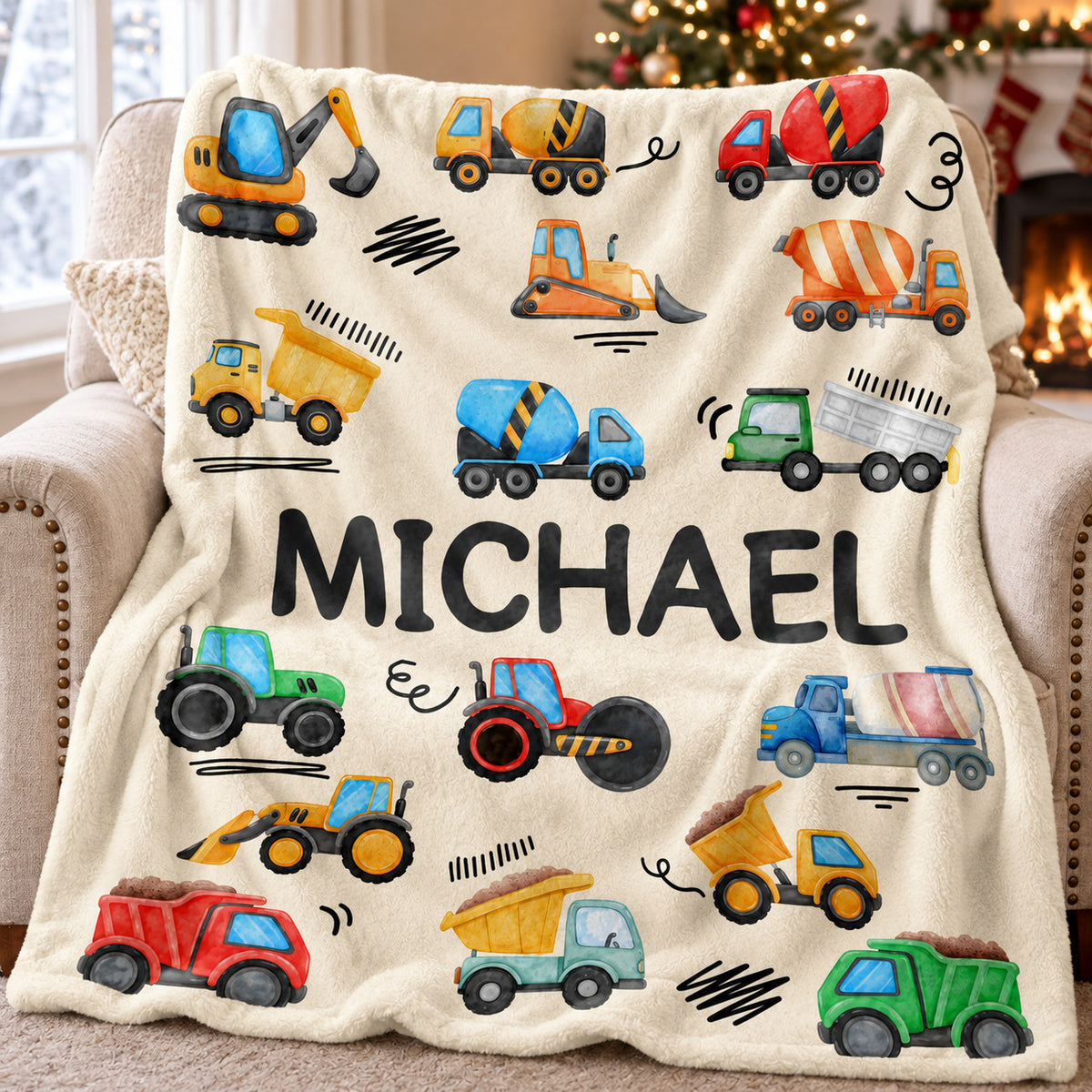 Colorful Construction Vehicles blanket - main view