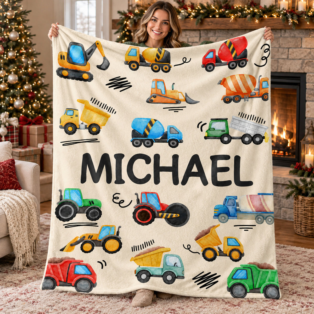 Colorful Construction Vehicles blanket - 02-held