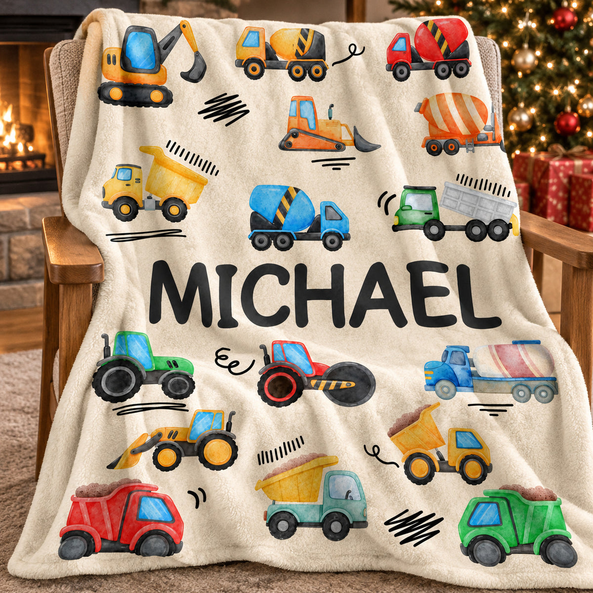 Colorful Construction Vehicles blanket - 03-closeup